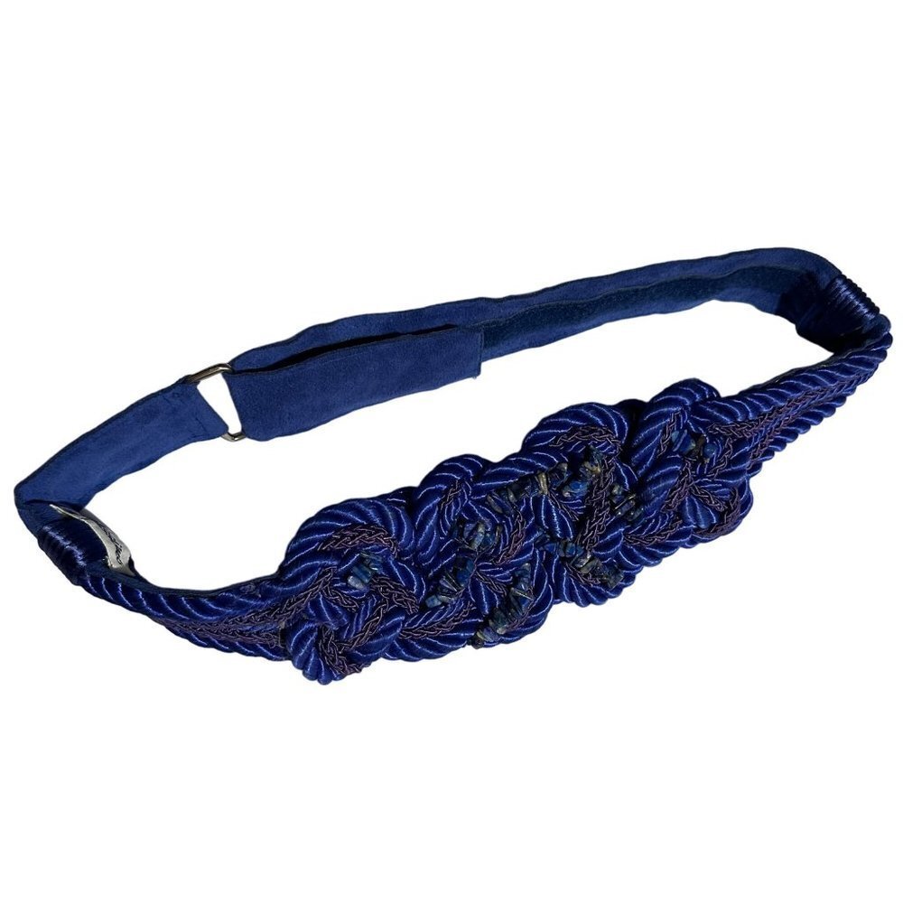 Vintage Bellissimo Royal Blue Braided Stone Women’s Belt - Picture 3 of 11